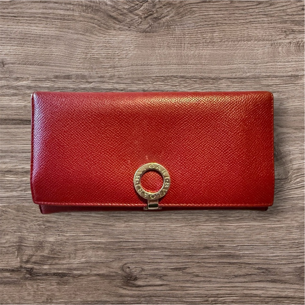 Bvlgari Elegant Red Leather Wallet, EUC!!